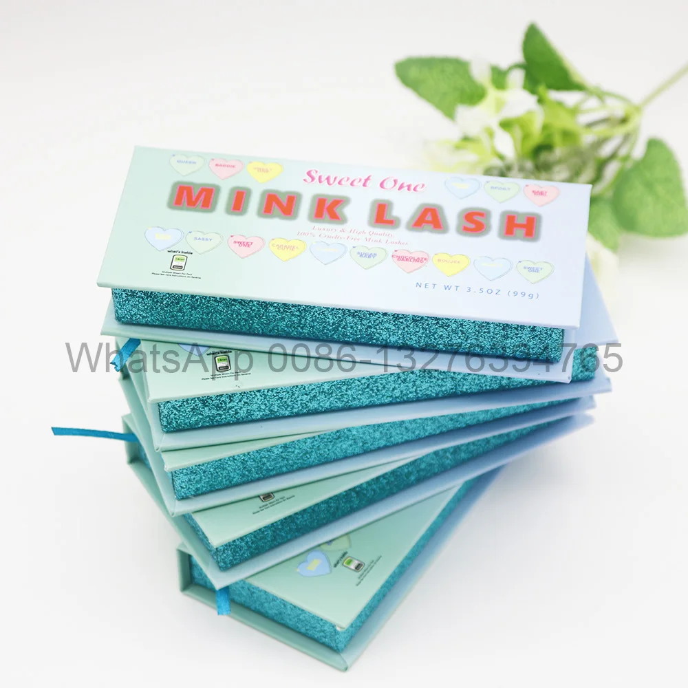 

Gradient Cyan Candy Eyelash Package Box Handmade 25mm Eyelashes 5D Mink Lash Custom Eyelash Packaging Box with Your Logo