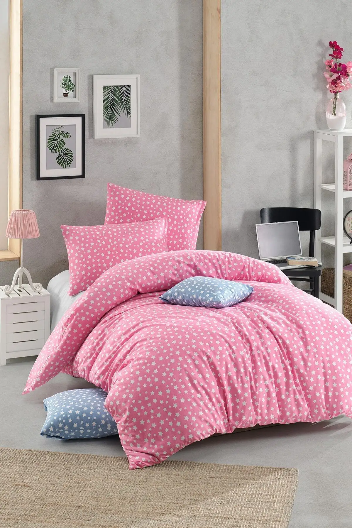 

Double Personality Tubeless Pink Star Pattern Duvet cover + Pillow Case 200x220 Cotton