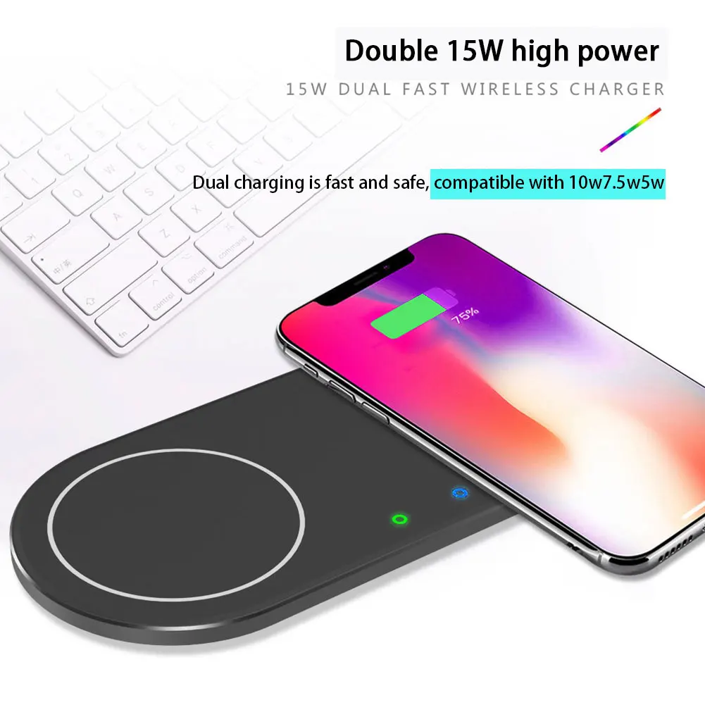 

2 Coils Home Office 2 In1 Wireless Charger Aluminum Alloy Type C Travel Universal Low Temperature Protection 15W Fast Charging