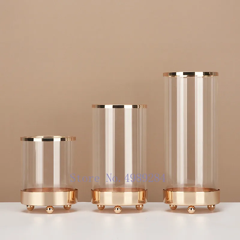 Стеклянная ваза золотистая прозрачная металлическая современная домашняя