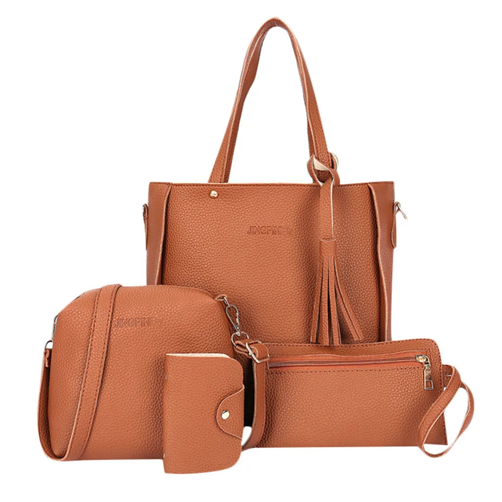

4Pcs/Set Fashion Women Bags PU Large Capacity Purse Handbag Wallets Coin Card Package Ladies Shoulder Bag