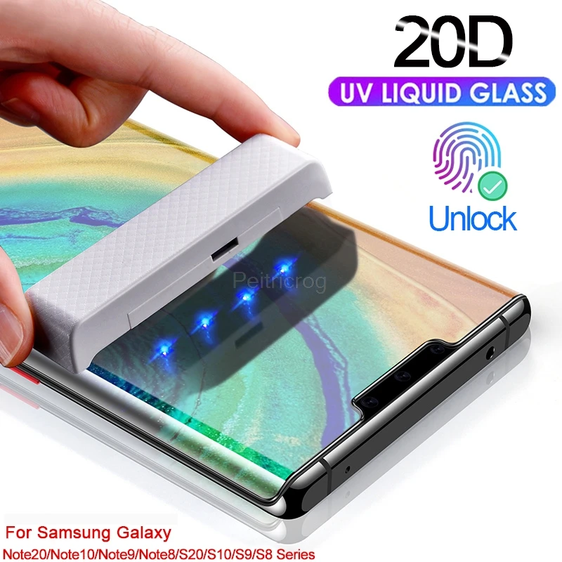 УФ жидкий клей изогнутое закаленное стекло для Samsung Galaxy Note 20 Pro 10 9 8 S20 Ultra S8 S9 Plus S10