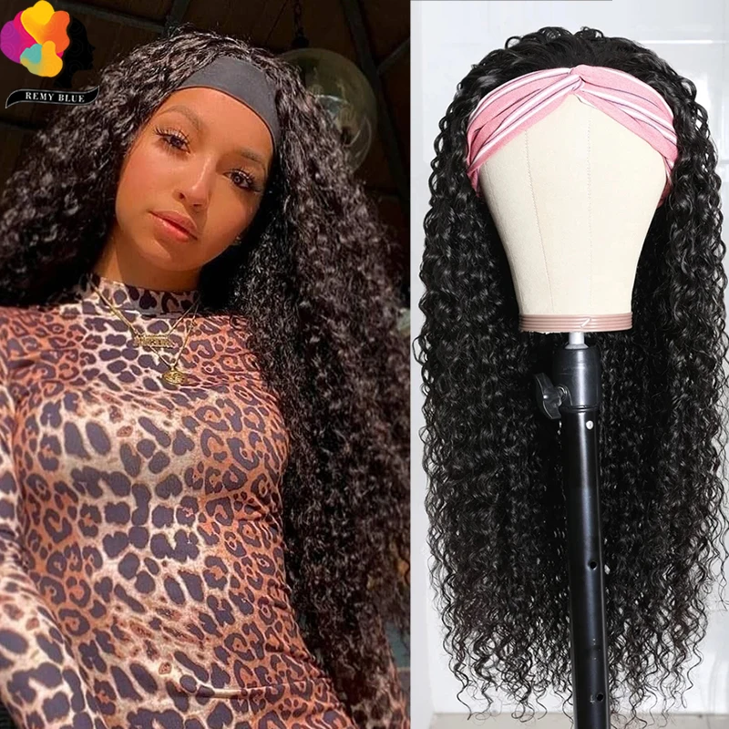 

Remyblue Headband Wig Human Hair Water Wave Wigs For Black Woman Human Hair Wig Brazilian Scarf Wig No Gel Glueless Remy Hair