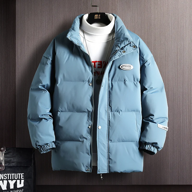 2021 Winter Coat Men's Warm Parkas Streetwear Cotton Coats Slim Male Jackets Solid Windproof Padded Coat Mens Clothing