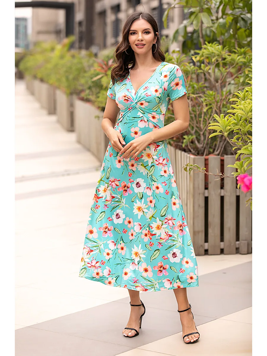 

WHoo2021 Spring and Summer New Women's Fashion Design Printed Dress Cross Dress Dresses for Women