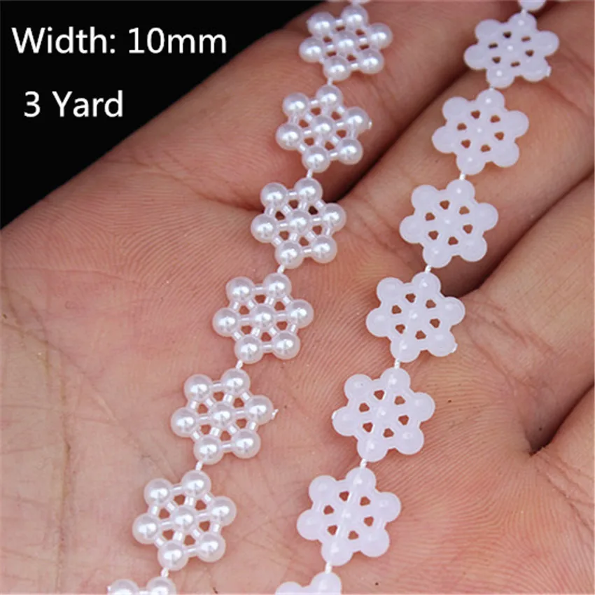 Micui 1-5yard мульти-размер ABS имитация жемчуга бисер цепь отделка для DIY свадебное платье костюм с аппликацией аксессуары для рукоделия - Цвет: 10mm  3yard