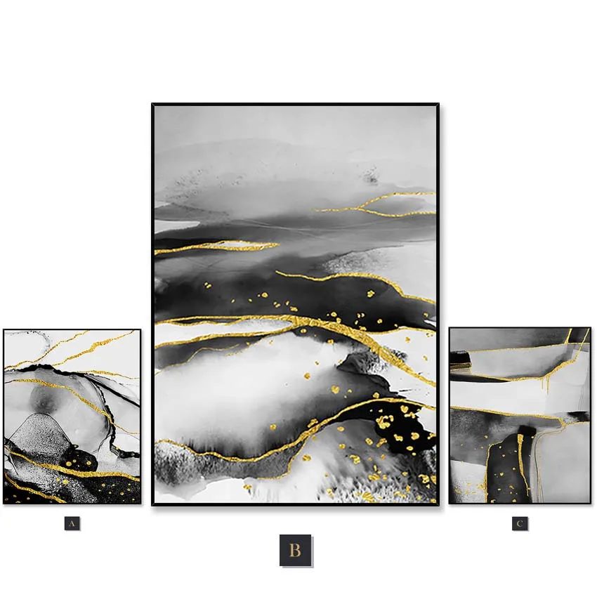 

home decoration pieces gold foil design blue sky landscape Hand drawn oil painting on canvas wall art picture for living room