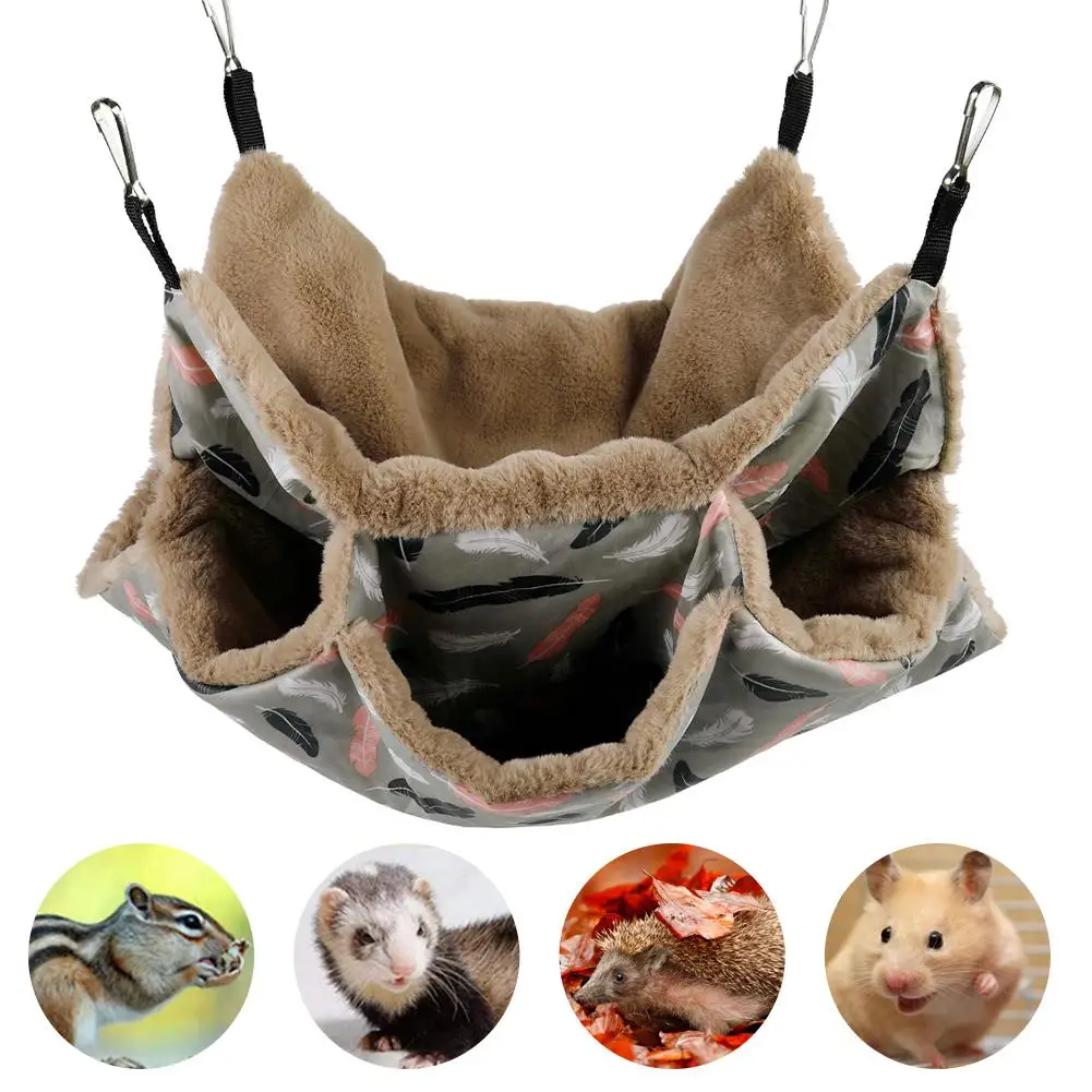 Hamster Hammock Three-layer Small Pet Hanging Bed Winter Warm Plush Hamster Hammock Hanging Nest Cage for Ferret Squirrel