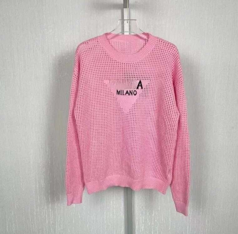 

Autumn and Winter 2021 New High-quality Embroidered Letters Loose Joker Perspective Hollow Thin Sweater Women's Sweater