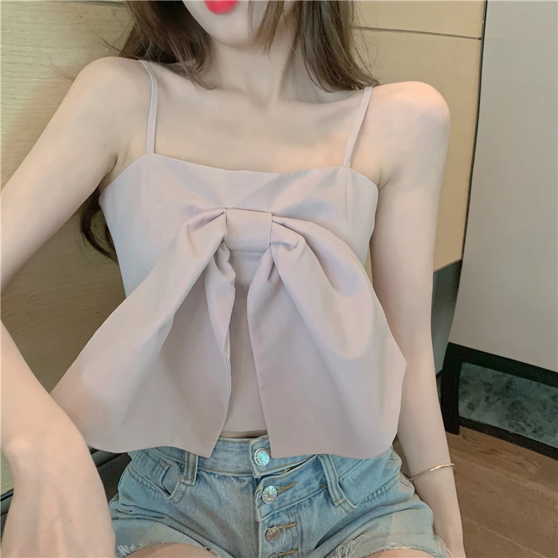 Camiseta interior con lazo para mujer, Top sexy con diseño de verano, color gris y rosa