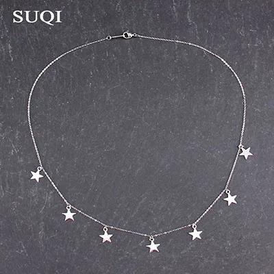 0489 stars SUQI, не выцветающее ожерелье из нержавеющей стали, якорь, Бабочка, звезда, примечание, женское колье, серебряные ожерелья, подвески, Женская цепочка, ювелирное изделие - Окраска металла: 0489 stars
