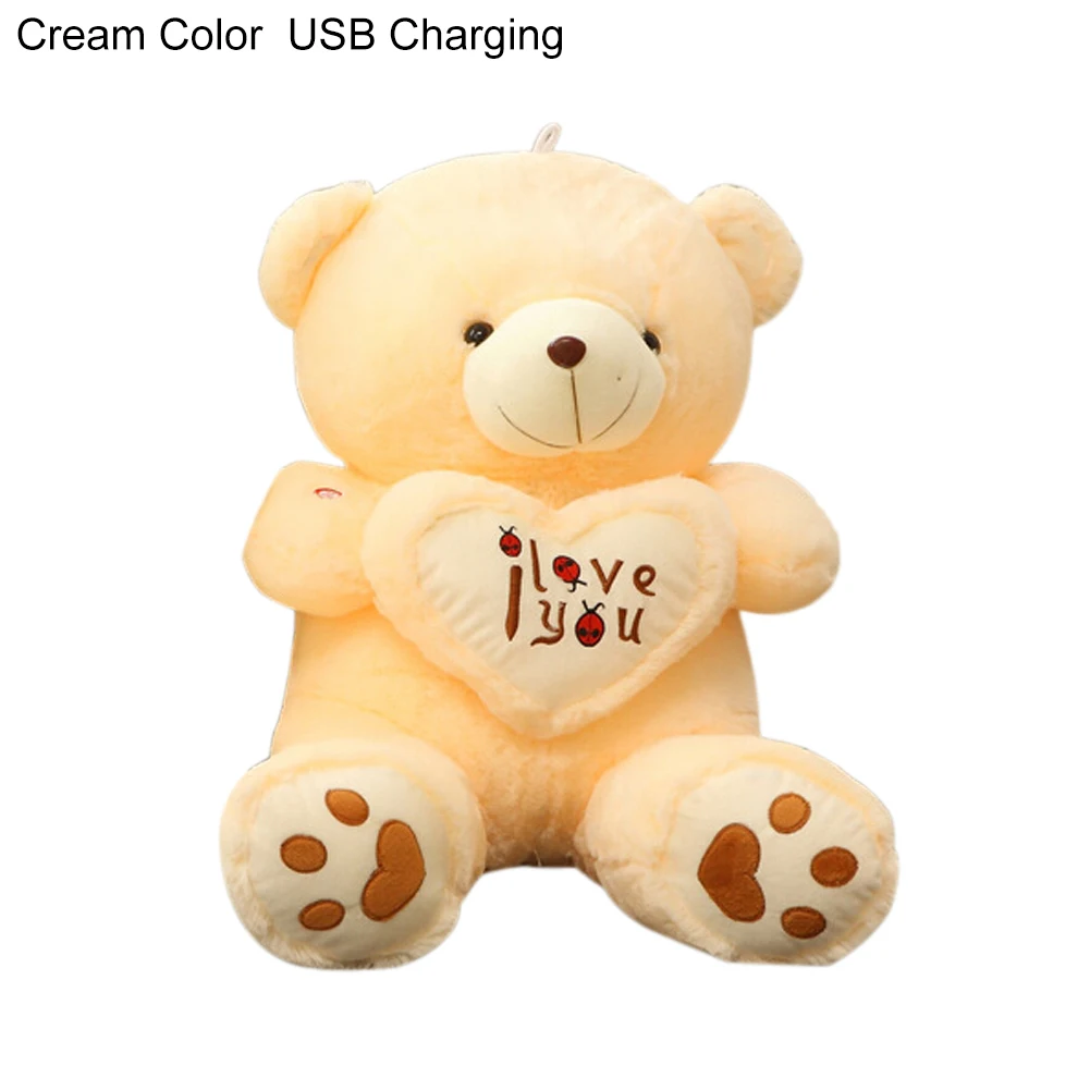 Cream USB Charging 3D USB светодиодный светящиеся плюшевые игрушки Bluetooth Музыка Любовь Сердце Медведь светильник плюшевая кукла игрушка подушка ребенок прекрасный медведь держать любовь сердце - Цвет: Cream USB Charging