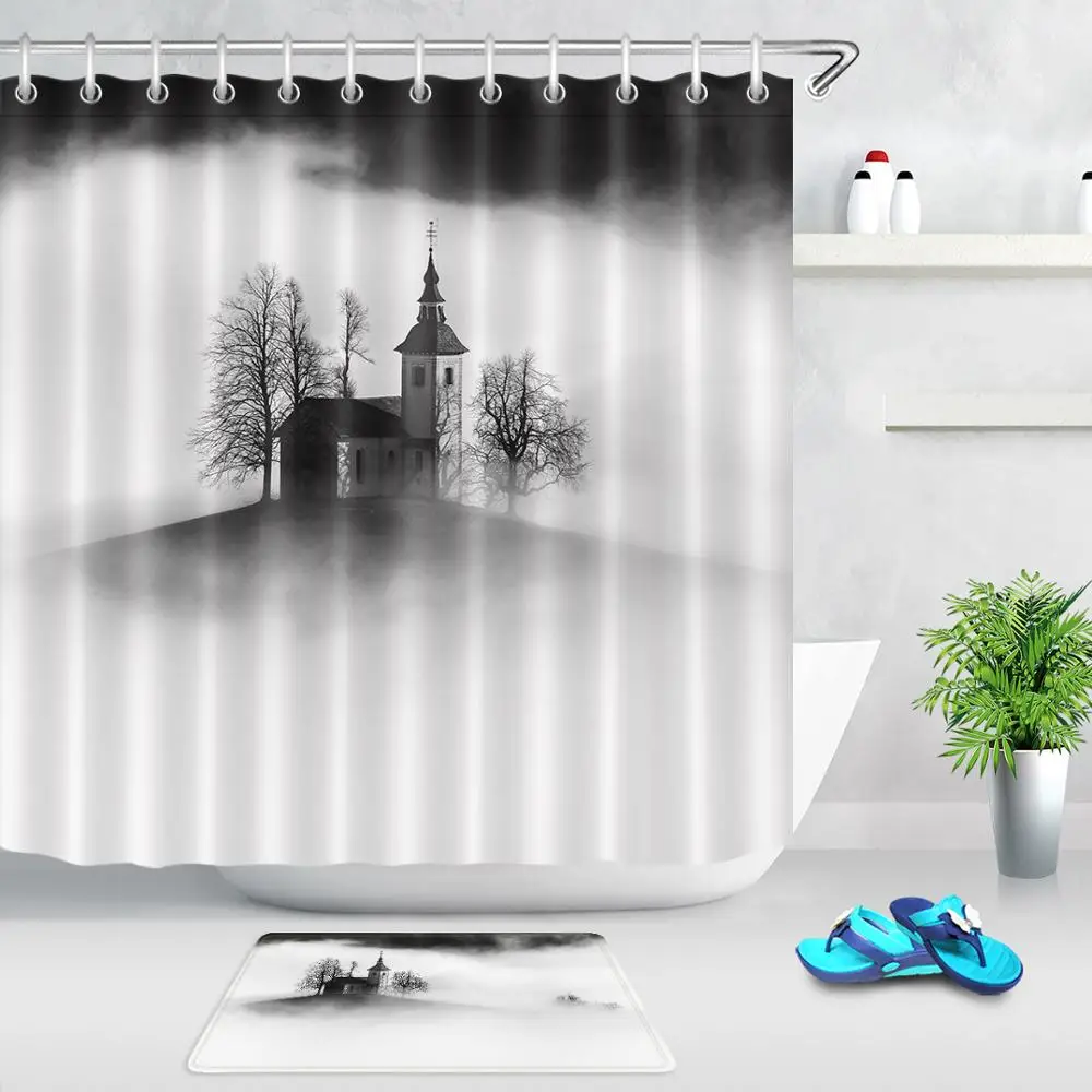 Водонепроницаемая занавеска для душа штора из полиэстера с принтом дерева и