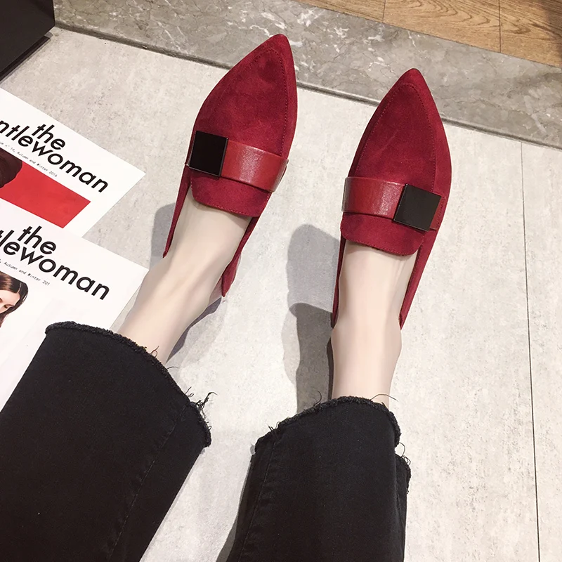 Летняя женская обувь Туфли оксфорды с острым носком Замшевая для отдыха лодочки