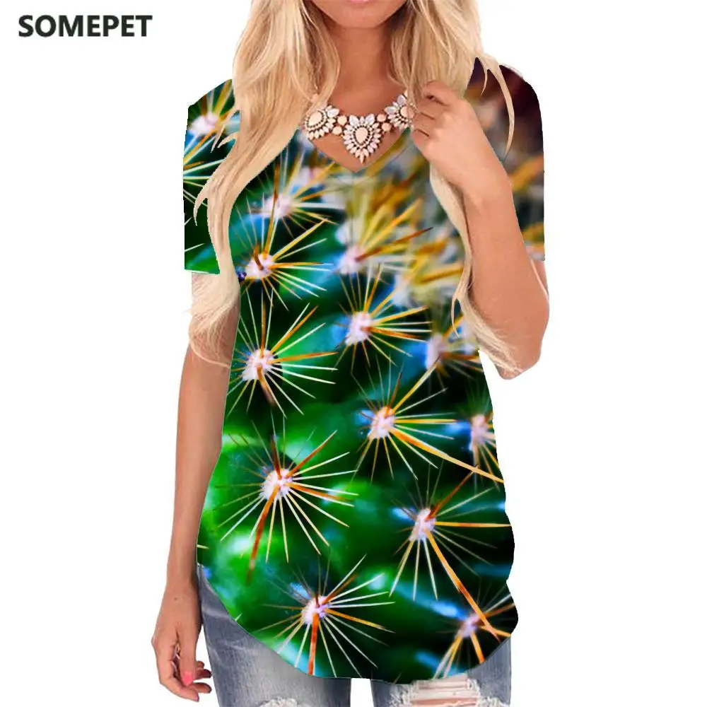 

SOMEPET Cactus T-shirt women Plant Shirt Print Cool V-neck Tshirt Harajuku Tshirts Printed Womens Clothing Fashion Casual Tops