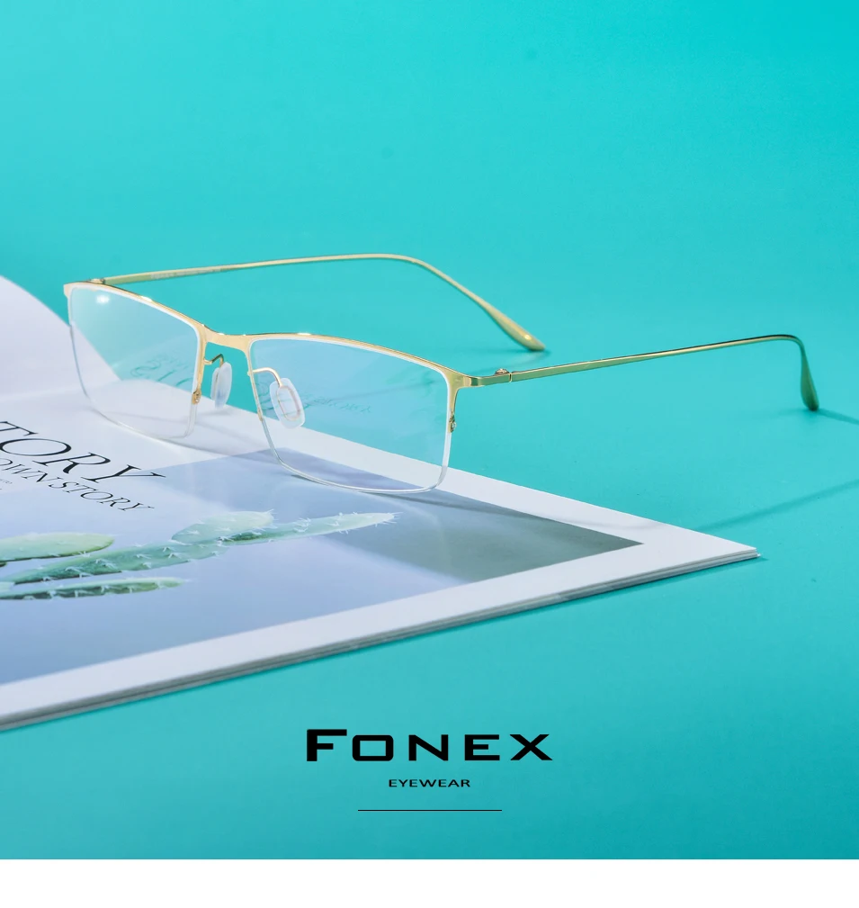 FONEX Оправа очков из титанового сплава, Мужские квадратные очки для близорукости, оправы для очков, полуобода, оптические мужские корейские очки 8101