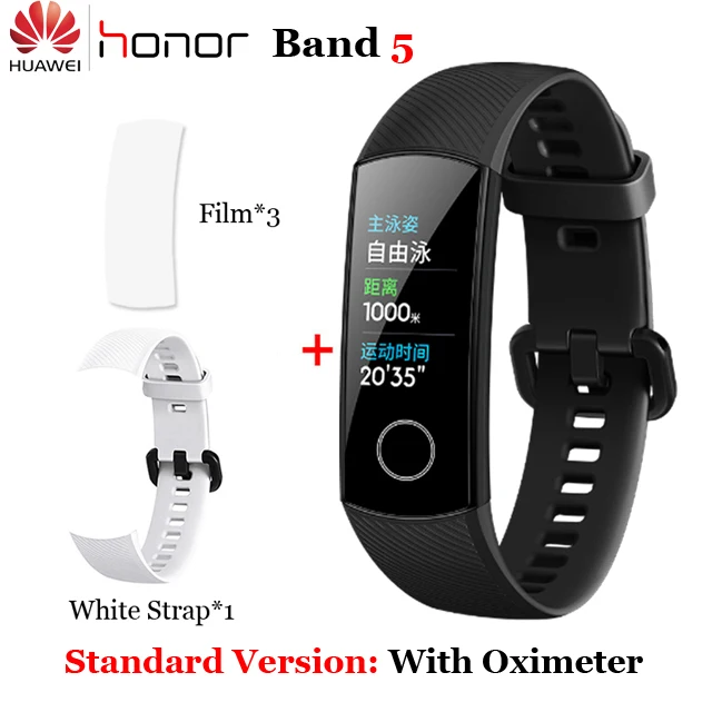 Band5 BLK WHT 3FLM Умный Браслет huawei Honor Band 4 5 Amoled, цветной сенсорный экран 0,95 дюйма, для плавания, для обнаружения сердечного ритма, сна - Color: Band5 BLK WHT 3FLM