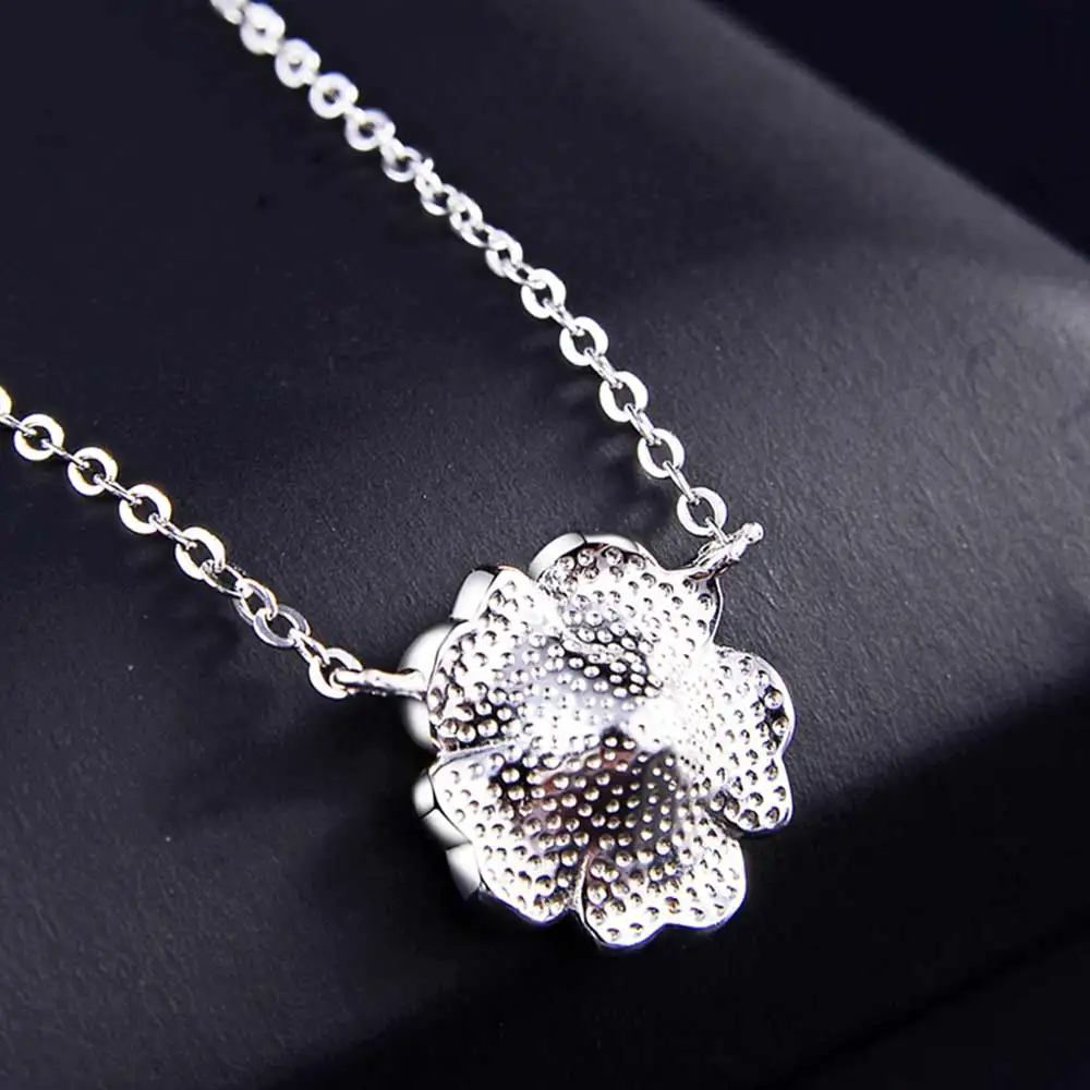 

JHSL Brand Fine Jewelry Real S925 Sterling Silver Novelty Female Girls Women Flower Necklaces Pendant Birthday Gift