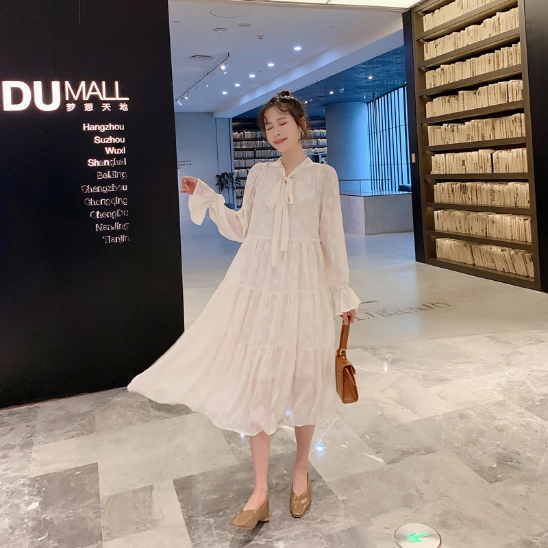 Весна 2020 корейская мода для беременных макси длинное платье размера плюс