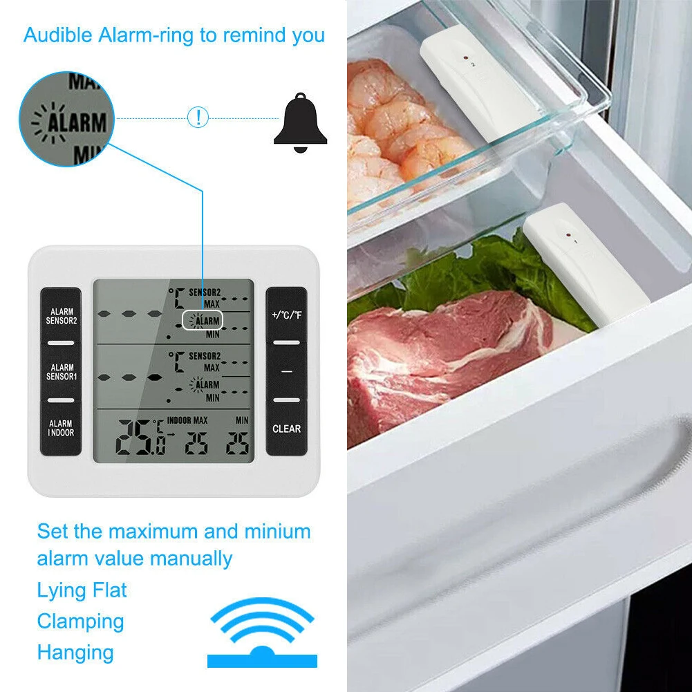 

Wireless Digital Freezer Thermometer Household Indoor Outdoor Temperature Sensor With Audible Alarm Refrigerator Thermo Meter