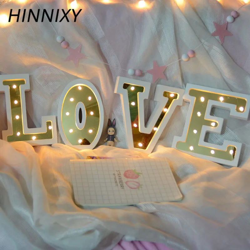 Hinnixy Золотой Деревянный светодиодный ночник A Z знак Алфавит лампа конфетного