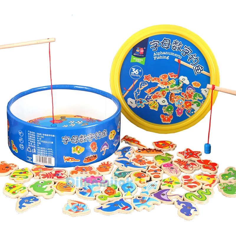 

New Hot 41pcs Fish Wooden Fishing Toy Magnetic Baby Digital Alphabet Educational Toys for Children Puzzle Game Outdoor Play Set