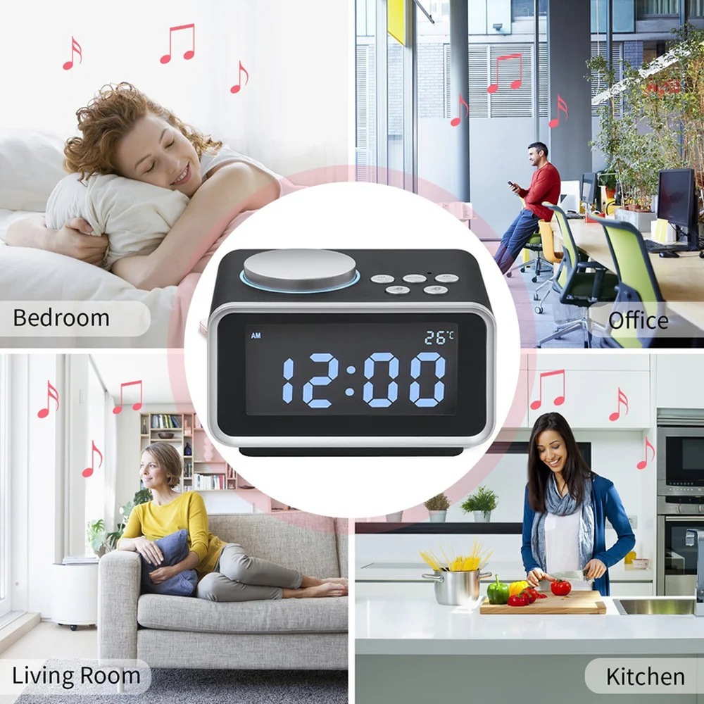 EAAGD Цифровой Будильник FM Радио Громкий будильник часы для тяжелых шпалов с USB