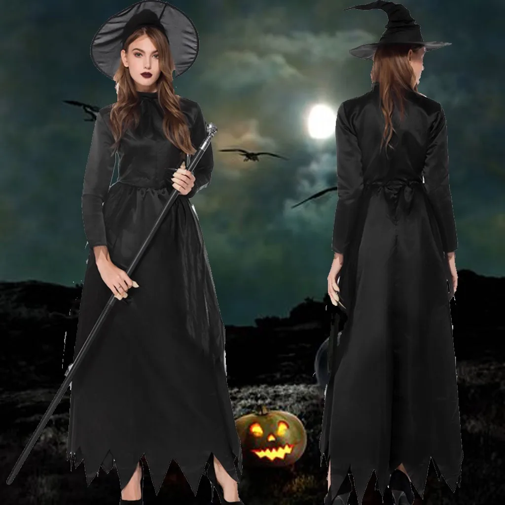 Модное женское платье волшебной ведьмы на Хэллоуин из 2 частей карнавальный