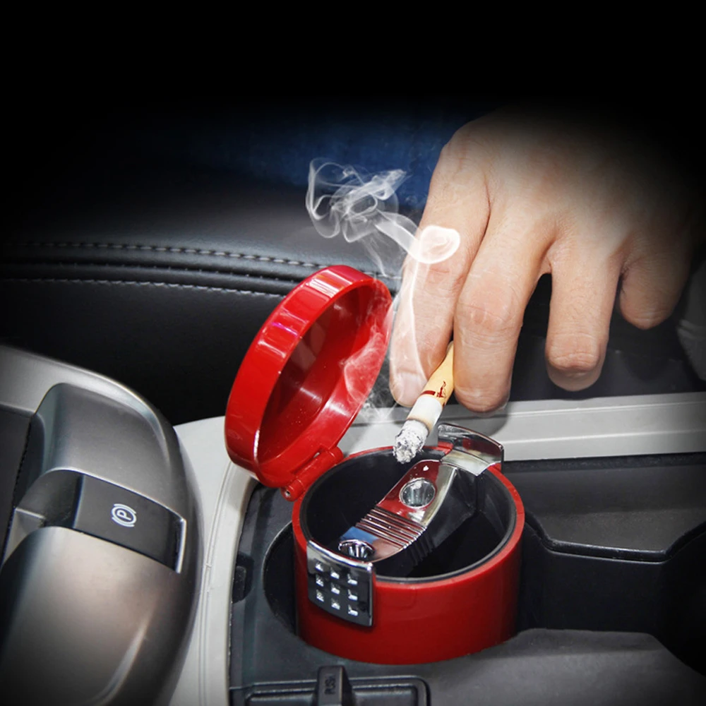 

Car Led Ashtray Garbage Coin Storage Cup Container Cigar Ash Tray Car Styling Universal Size Ashtrays Car Trash Can