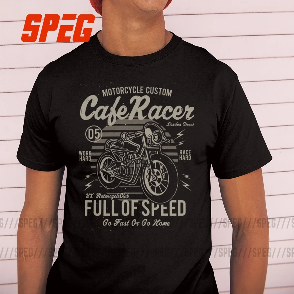 

Cafe Racer Full of Speed Motorcycle Retro T Shirt Vintage 100% Cotton Tees Round Neck Awesome Tops Men Short Sleeve T-Shirt