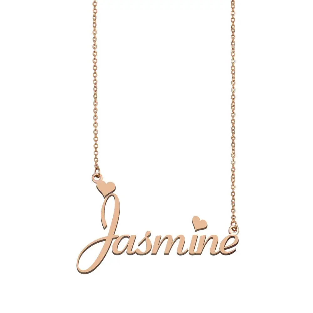 Jasmine Name Necklace Personalized Custom Nameplate Pendant for Women Girls/ Men Gold Stainless Steel Best Friends Mother Gift