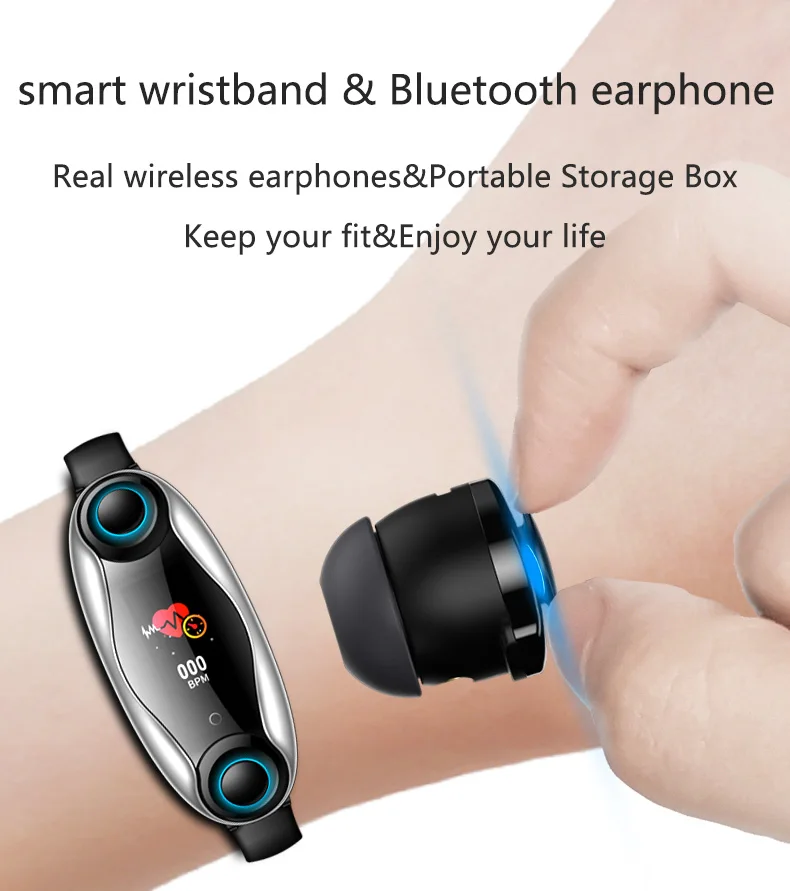 Новый Фитнес Браслет беспроводные Bluetooth наушники 2 в 1 5 0 чип IP67 водонепроницаемый