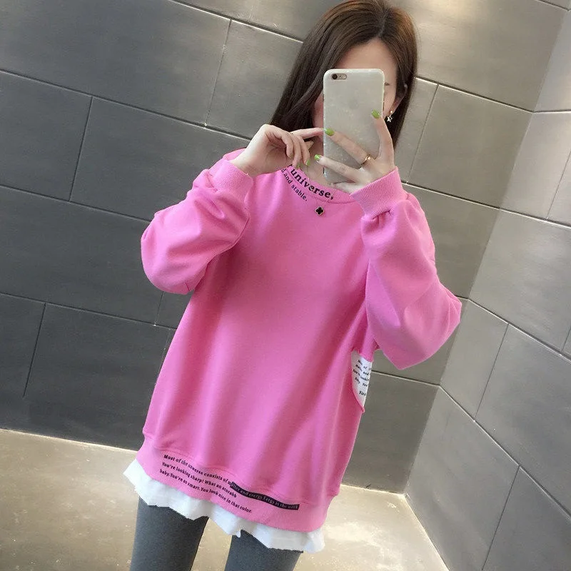 

spring/autumn women coats knitted women sweatershirts print words fake two pieces korean style ins loose outerwear patchwork