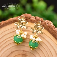 glseevo natural green jade drop silver 925 earrings for wife mother women luxury gift fresh water pearl ethnic jewellery ge0931a