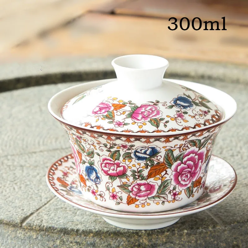 Красный пион Большой размер яичная скорлупа китайский Sancai GaiWan чай супница чайная чаша кофейная чашка и блюдце набор