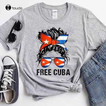 New Messy Hair Woman Bun Free Cuba Flag Sos Cuban Sport Grey T-Shirt Tee Shirt Cotton T Shirt