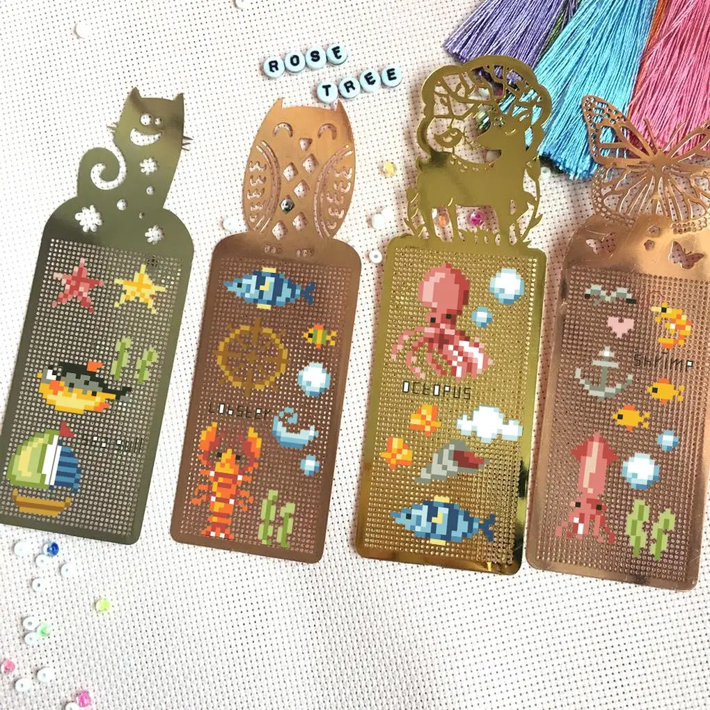 

DIY Craft Stich Cross Stitch Bookmark Metal Silver Golden Needlework Embroidery Crafts Counted China Technology Kit Pansy Sea