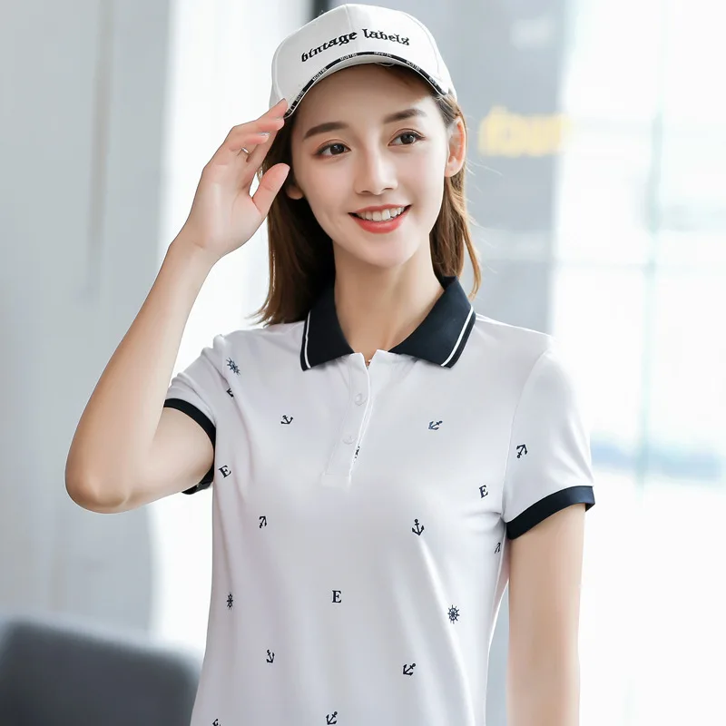 Женская рубашка поло Ruoru Однотонная с коротким рукавом Повседневная