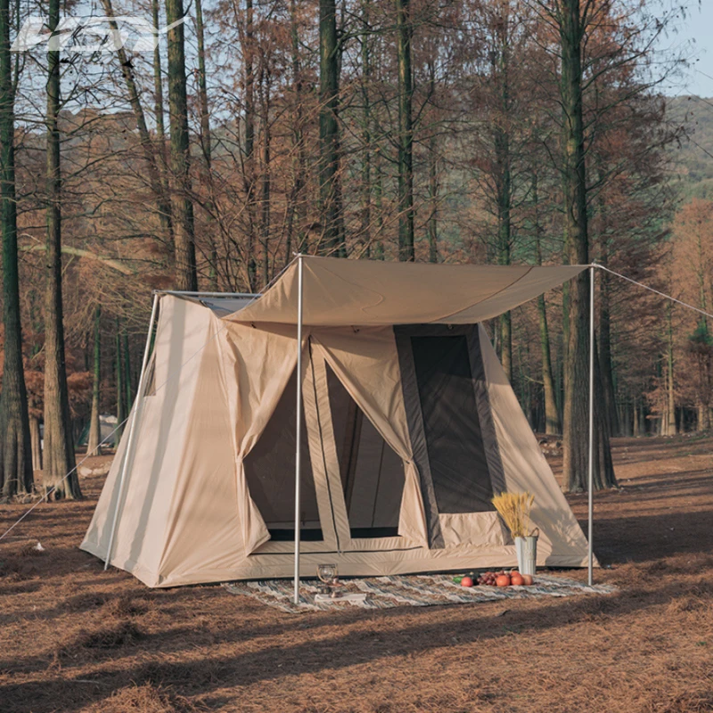 

Outdoor Glamping Cotton Fabric Cloth Roof Top Tent 5-8 Person With Rainfly Camping Gear Equipment