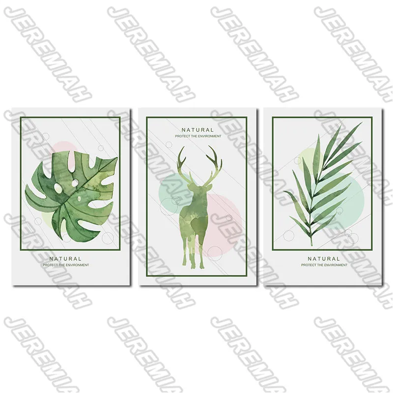 

Abstract Deer and Plant Poster Nordic Style Wall Art Canvas Waterproof Ink Print Painting Modern Living Room Decoration