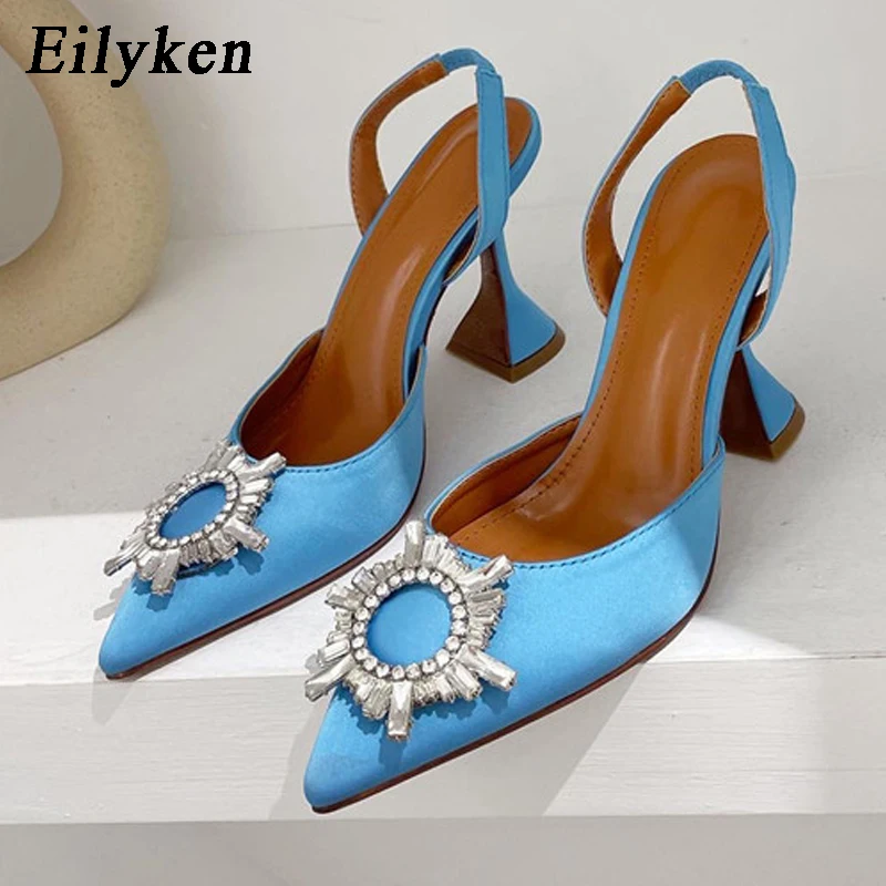 

Eilyken 2022 Brand Women Pumps Fashion Crystal Slingback High heels Summer Comfortable Triangle Heeled Party Wedding Bride Shoes
