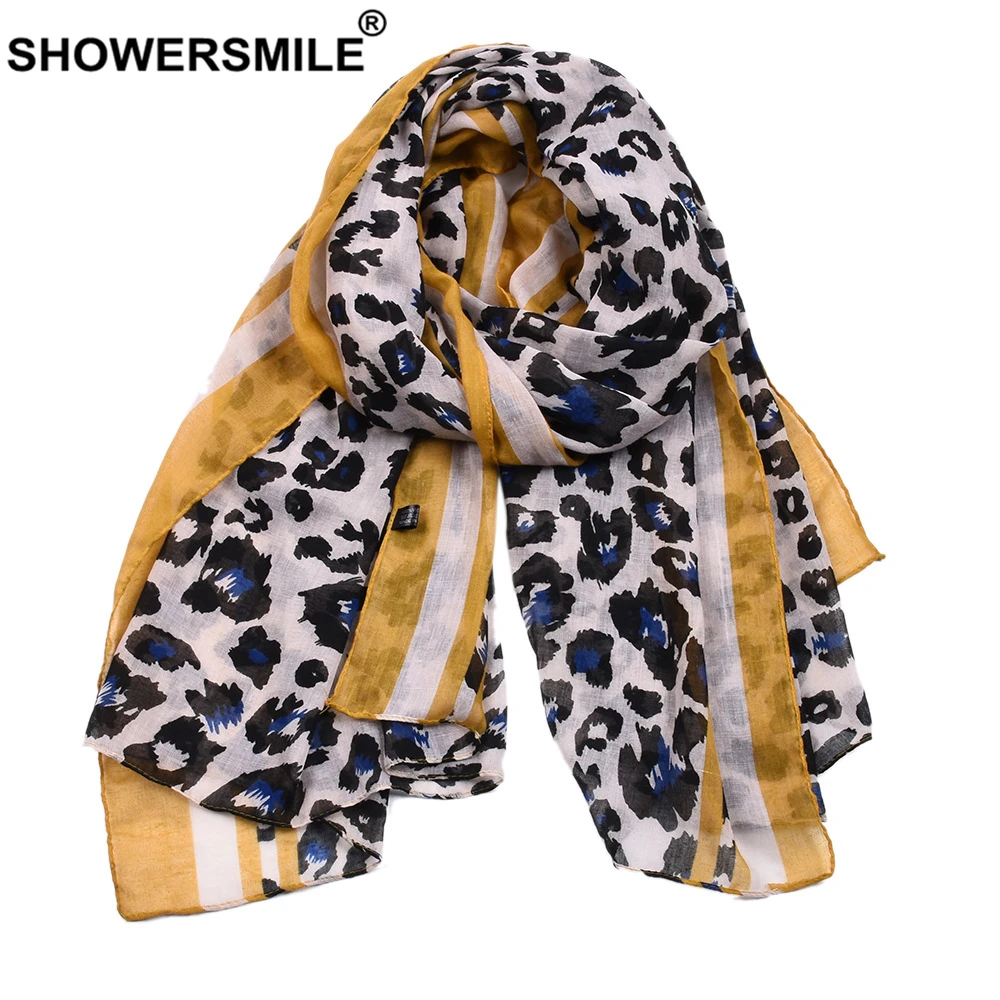 Женский Длинный шарф SHOWERSMILE зеленый леопард с принтом для женщин шарф-вуаль см х 90