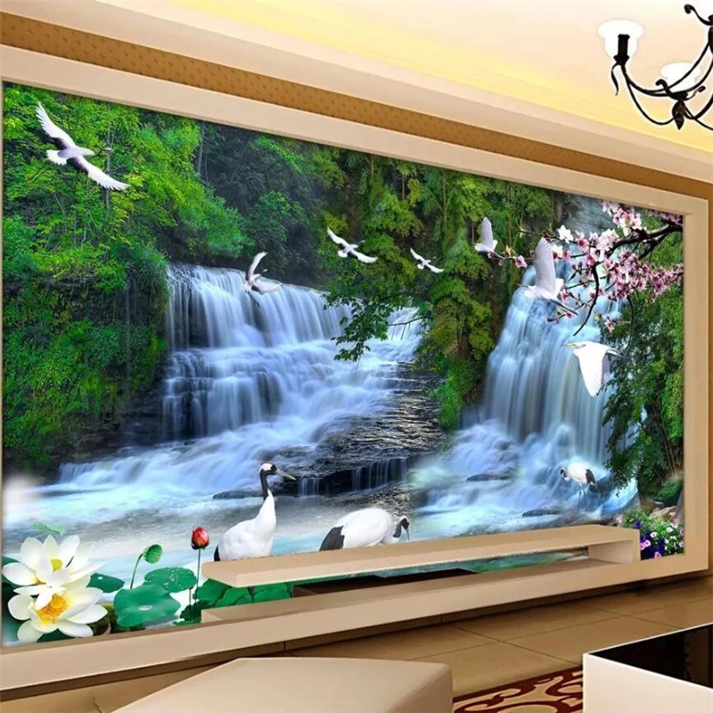 wellyu Customized large murals fashion home improvement HD waterfall landscape TV background wall wallpaper papel de parede |