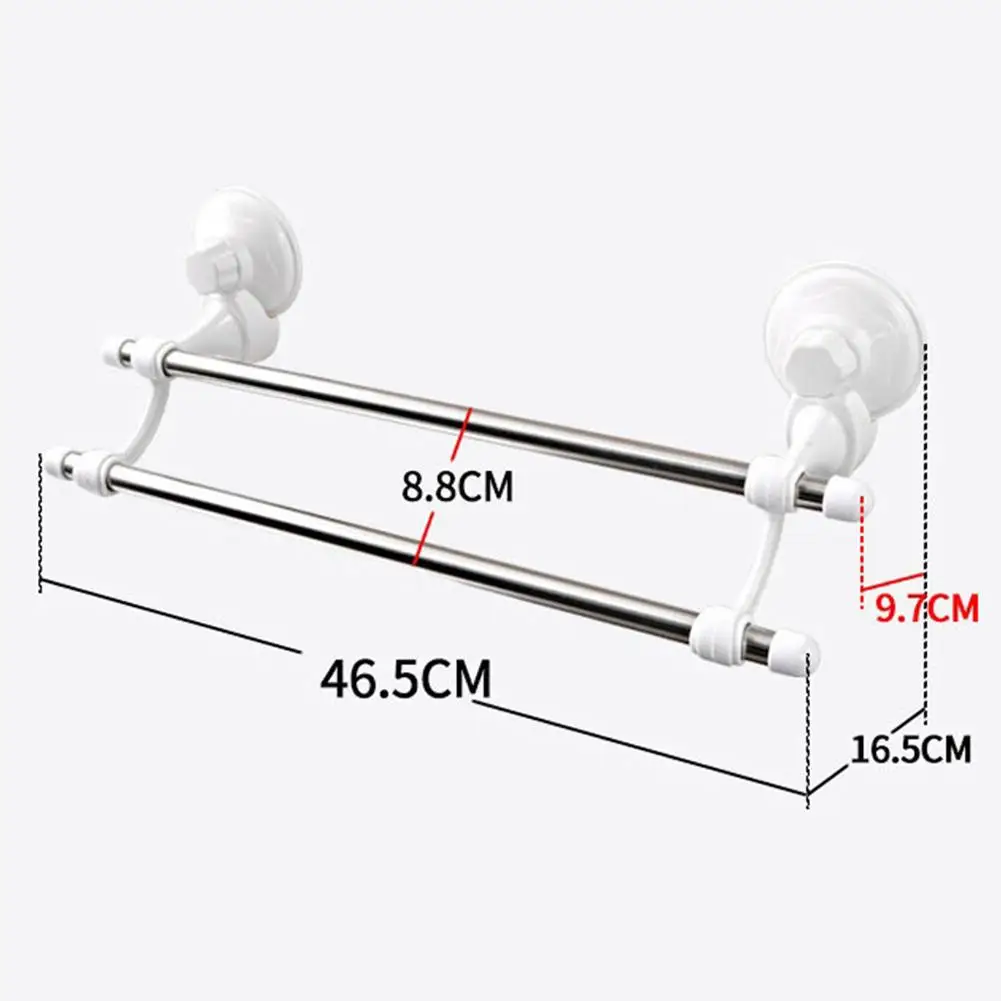 

40cm Towel Bar No Punching Bathroom Sucker Double Bars Stainless Steel Wall-Mounted Towel Hanger Rack