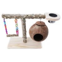 parrot perch platform stand wood exercise toys swing nest with steel cup playground for small animals parakeet cockatiel