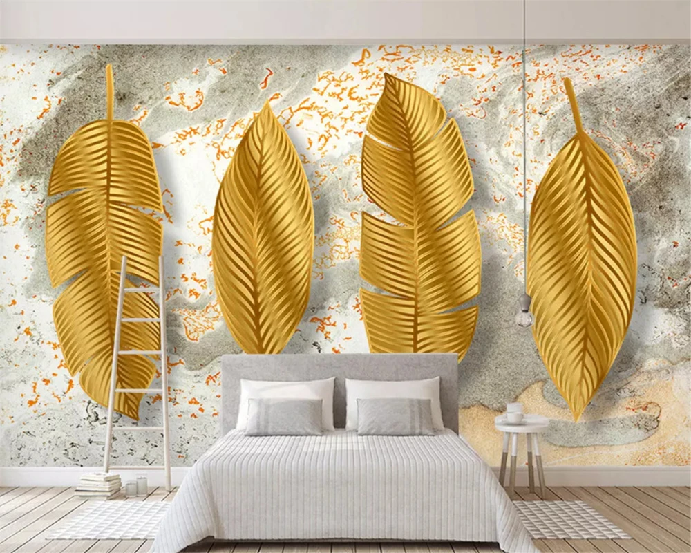 

Пользовательские обои Beibehang, украшение для дома, современный минималистичный 3D трехмерный золотой лист, скандинавский фон для телевизора