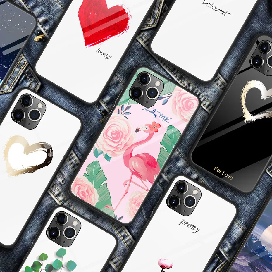 Роскошный окрашенный чехол из закаленного стекла для iphone 11 pro max x xr xs 8 7 6 6 S Вселенная Звездное Фламинго Луна цветочный узор мягкий край