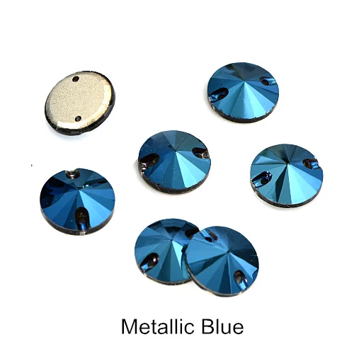 001MB-Metallic Blue 40pcs AAAAA Quality 12mm Round Rivoli Glass Sew On Rhinestones Flatback Crystal Sewing Strass for DIY Wedding Dress B1248 - Цвет: 001MB-Metallic Blue