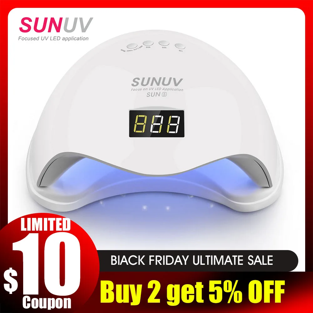 SUNUV SUN5 48 Вт двойная светодиодная УФ- лампа для ногтей Сушилка для ногтей Гель-лак отверждающий светильник с нижней 30 s/60 s таймер ЖК-дисплей