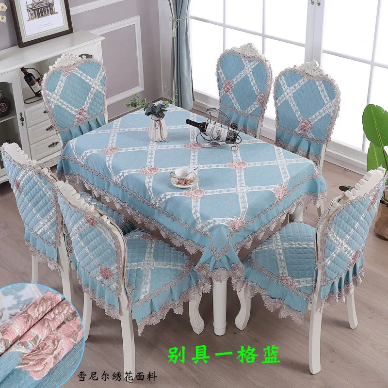 

HIGH GRADE LUXURIOUS CHENILLE\LINEN DINING TABLE CLOTH SET 1PCS LACE TABLECLOTH ROUND\RECTANGLE 6PCS CHAIR COVER BUNDLE SALE